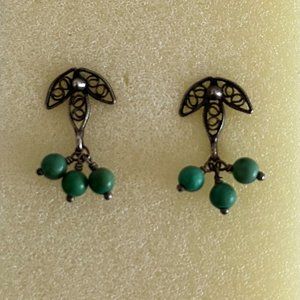 Oxidized silver filigree and turquoise earrings